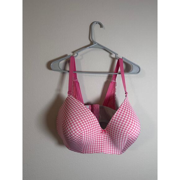 Cacique Other - Cacique pink and white plaid Simply Wire Free Tshirt bra size 42F